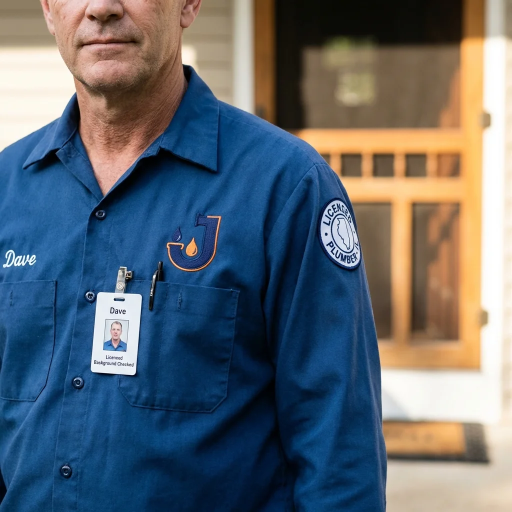 Licensed plumber showing ID badge in Weymouth, MA
