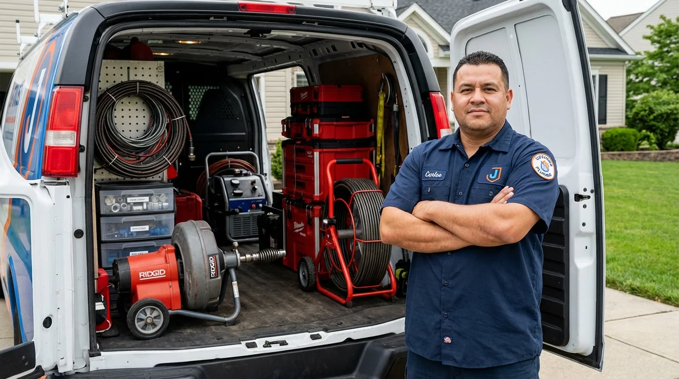 Professional drain cleaning equipment and Johns Plumbing LLC plumber in Weymouth