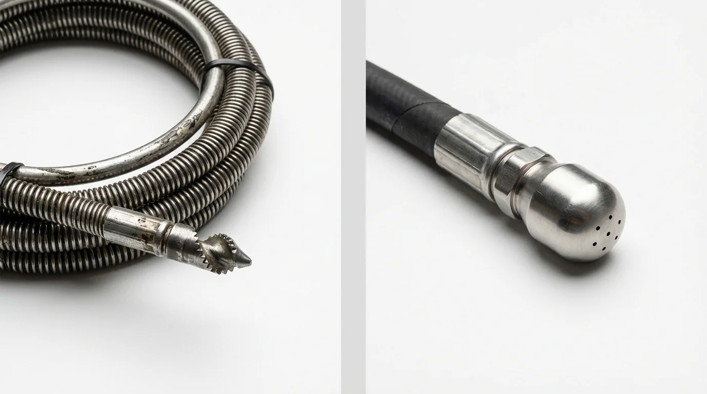 Drain snake cable and hydro jetting nozzle used for drain cleaning in Weymouth, MA