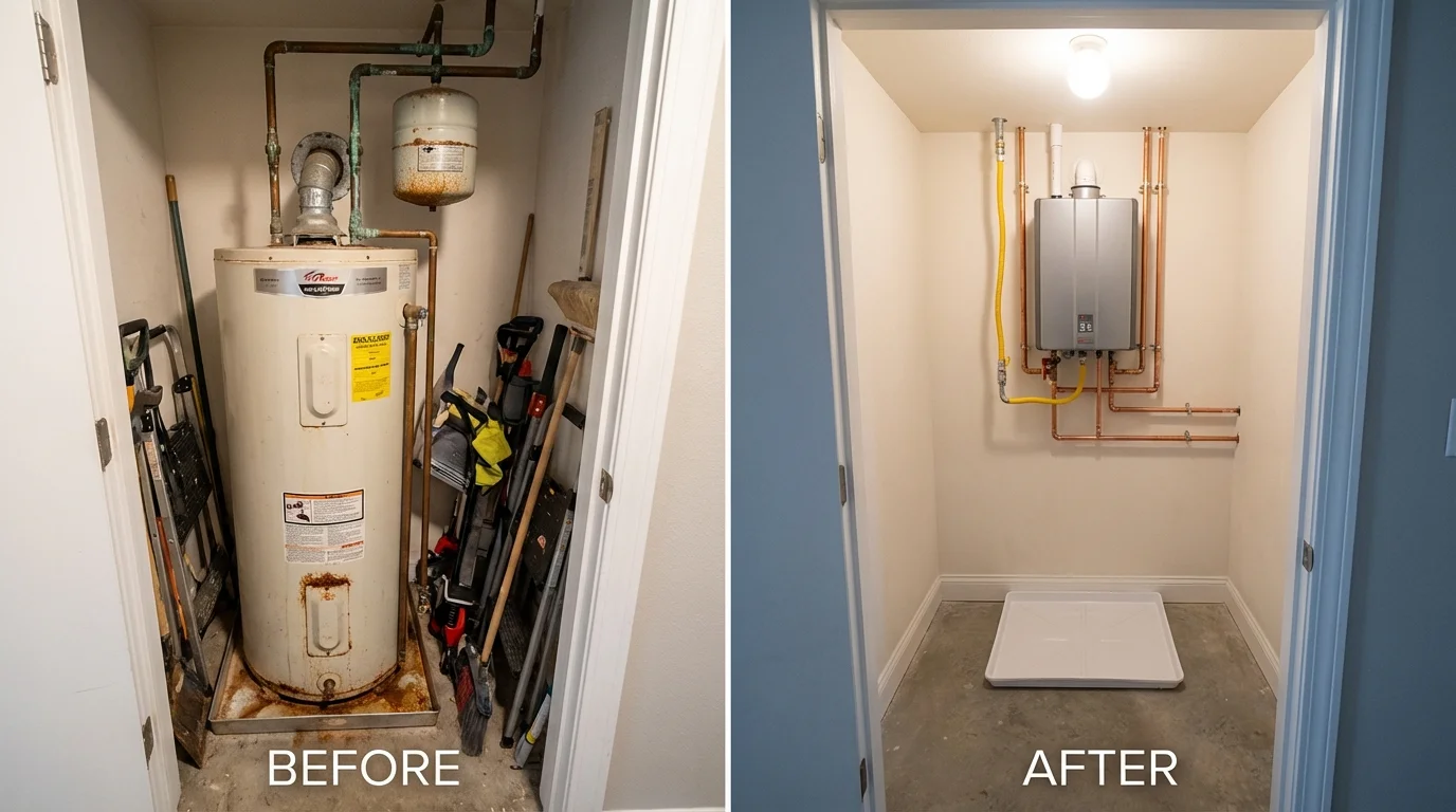 Tank water heater versus wall-mounted tankless unit comparison for Weymouth, MA homeowners