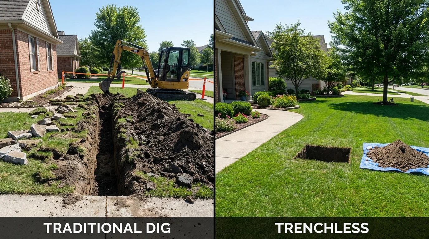 Trenchless sewer repair with minimal yard damage versus traditional excavation in Weymouth, MA